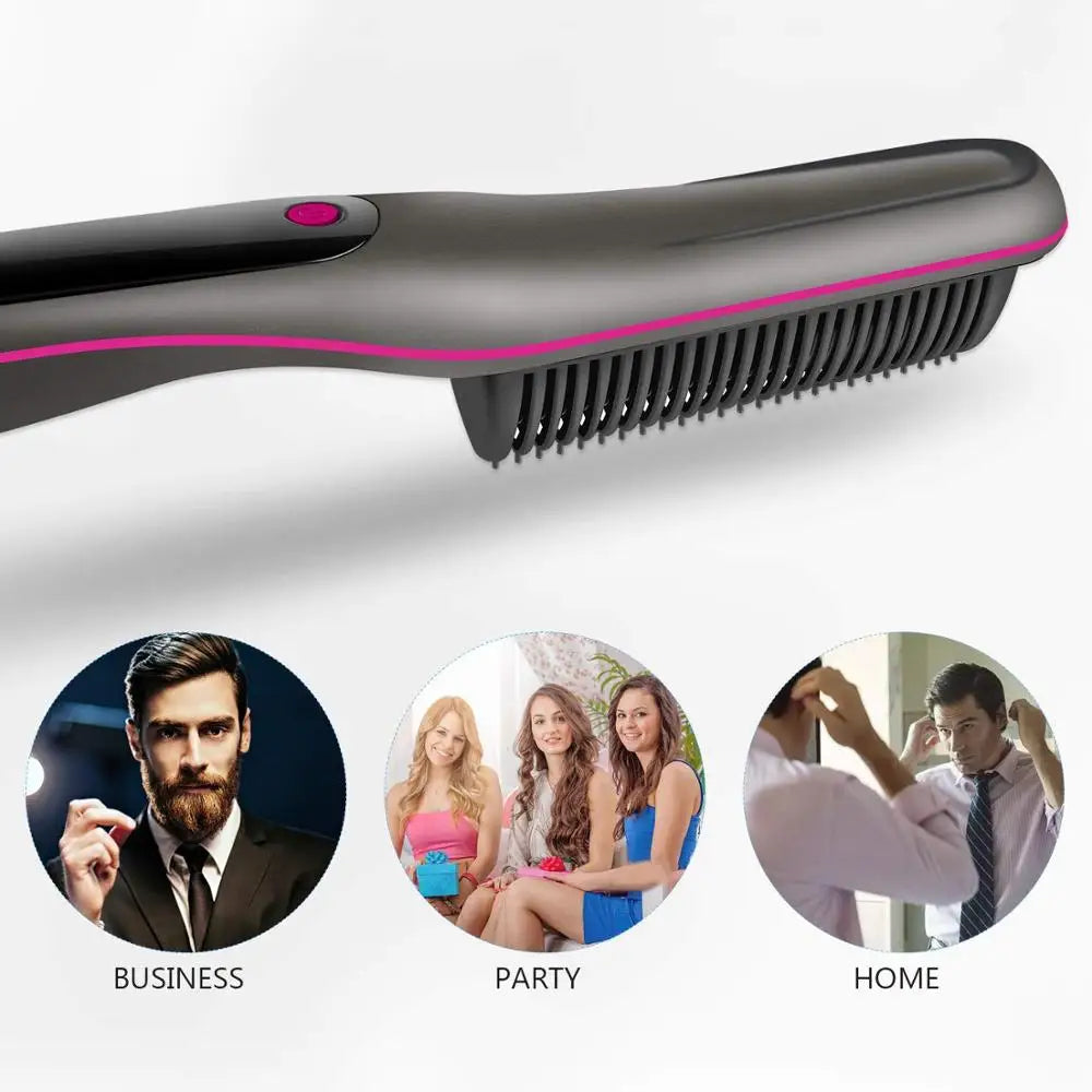 Men's Multifunctional Hair Straightening Brush Beard Styler Ceramic Hot Comb Brush for Beard Grooming And Hair Styling Tool