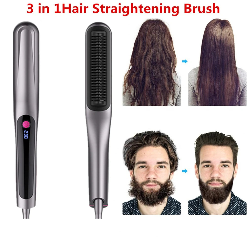 Men's Multifunctional Hair Straightening Brush Beard Styler Ceramic Hot Comb Brush for Beard Grooming And Hair Styling Tool