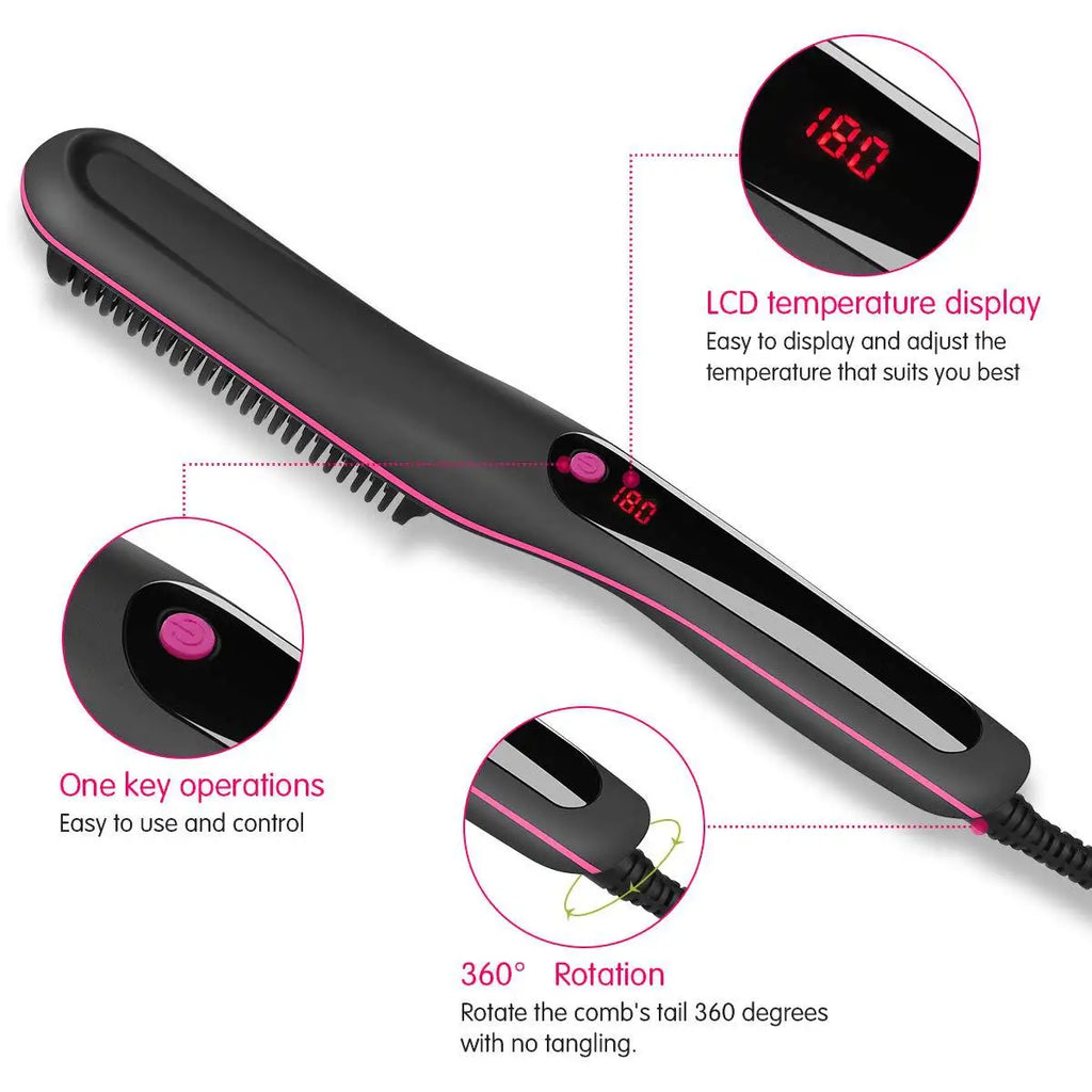 Men's Multifunctional Hair Straightening Brush Beard Styler Ceramic Hot Comb Brush for Beard Grooming And Hair Styling Tool