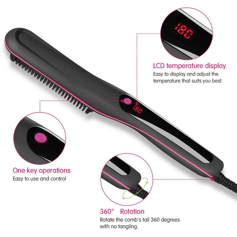 Men's Multifunctional Hair Straightening Brush Beard Styler Ceramic Hot Comb Brush for Beard Grooming And Hair Styling Tool