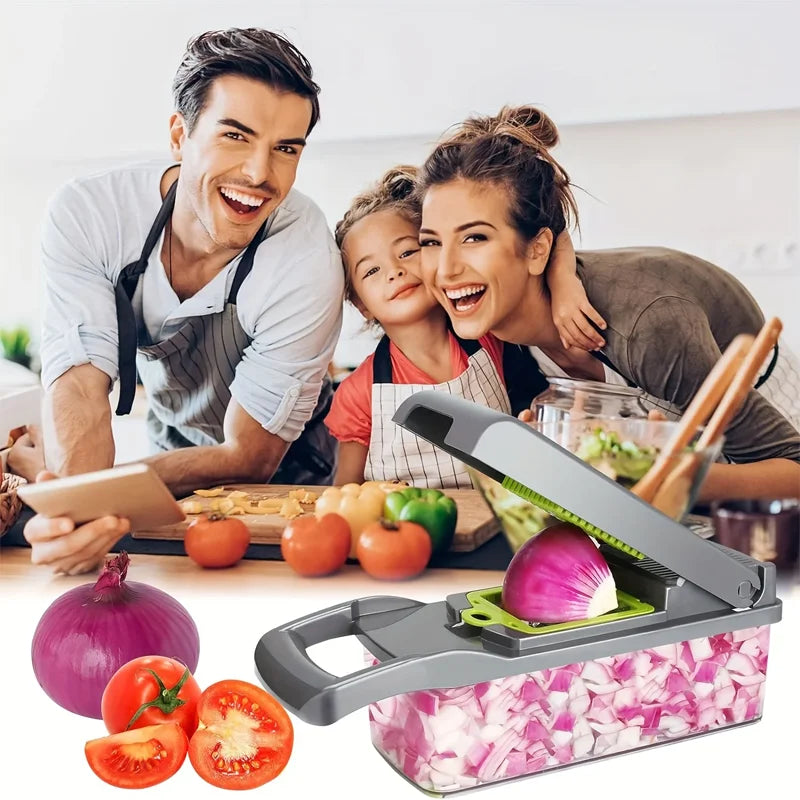 New Hot 16 in 1 Multifunctional Vegetable Chopper, with Container, Onion Chopper for Veggie, Fruit, Salad, Kitchen Gadgets