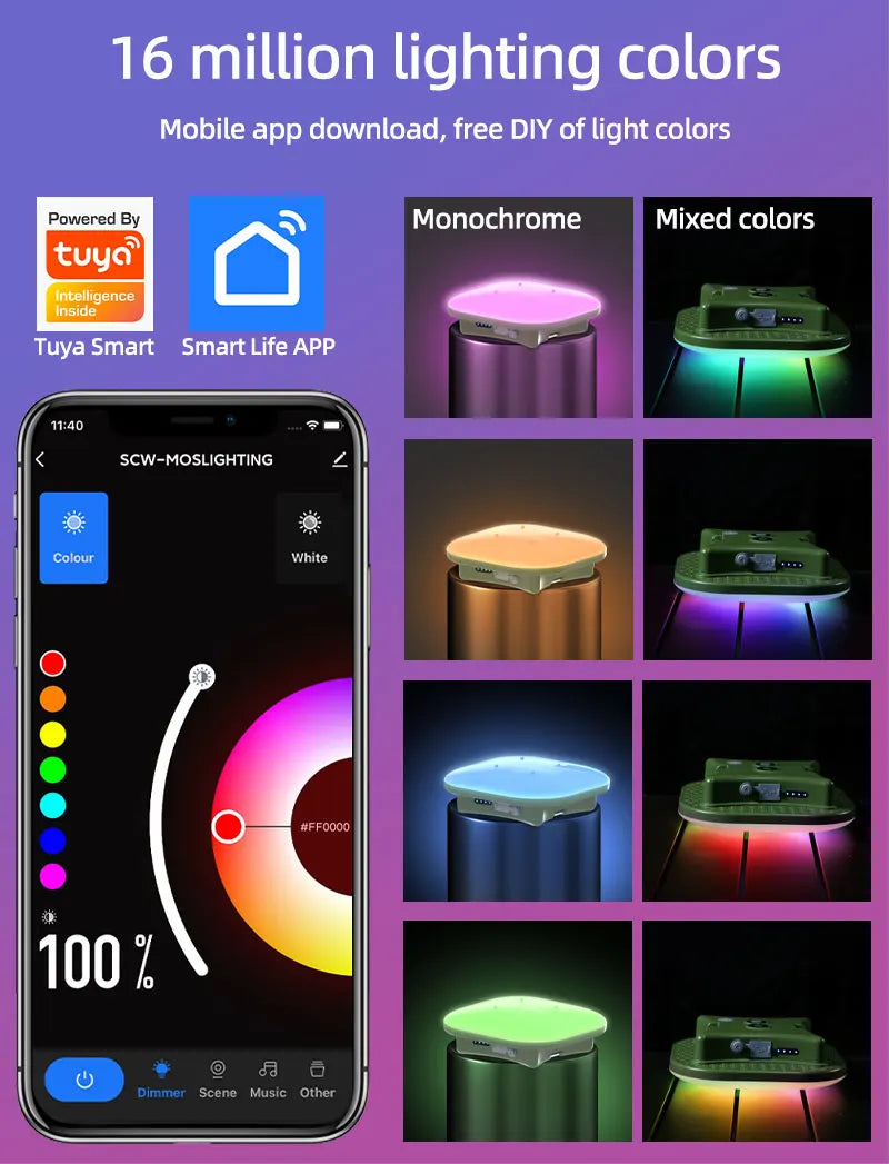 MOSLIGHTING 80W LED Camping Strong Lantern with Magnet Zoom RGB Bluetooth Speaker Portable Torch Hanging Tent Lamp Work Lighting