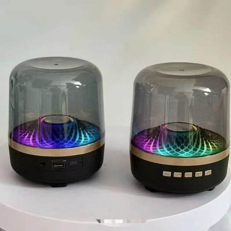 Hot-selling High-quality RGB Lighted Wireless Bluetooth Speaker with Black Gold Color and Glass Crystal Design for Desktop