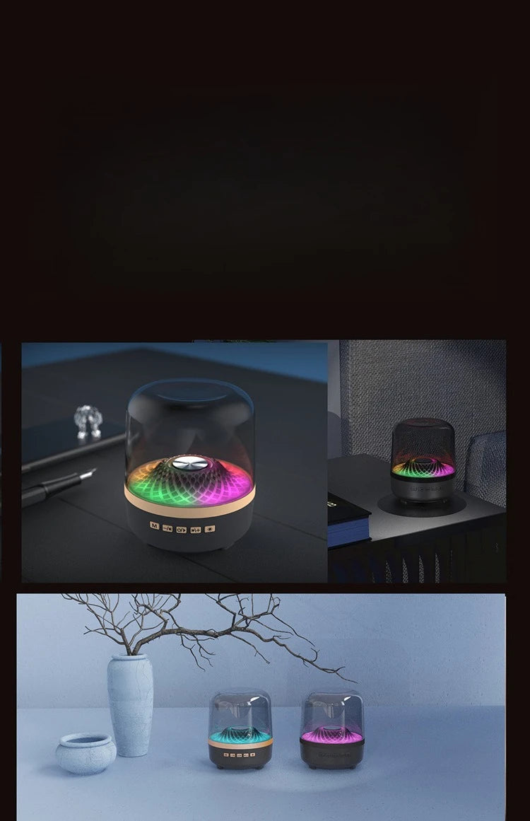 Hot-selling High-quality RGB Lighted Wireless Bluetooth Speaker with Black Gold Color and Glass Crystal Design for Desktop