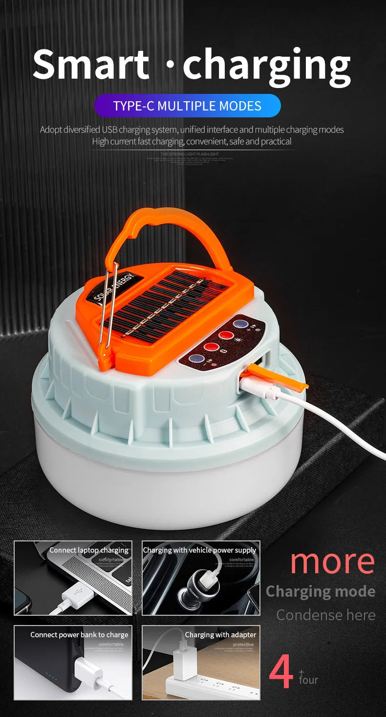 New Outdoor Solar Camping Lights with Wireless Portable Bluetooth Speaker Rechargeable Led Camping Lanterns Tent Lamp Power Bank