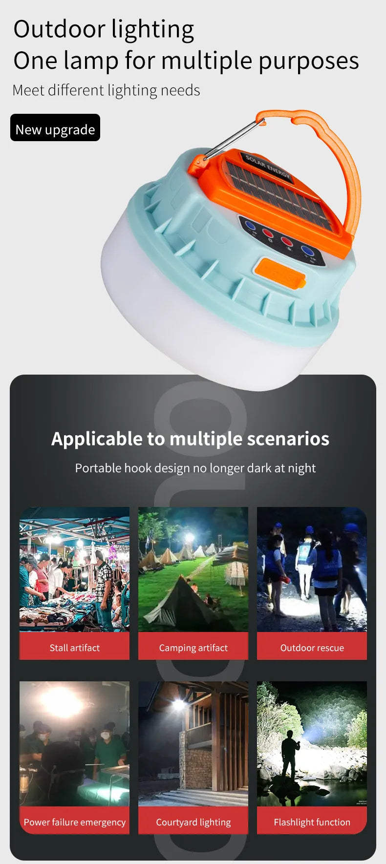 New Outdoor Solar Camping Lights with Wireless Portable Bluetooth Speaker Rechargeable Led Camping Lanterns Tent Lamp Power Bank