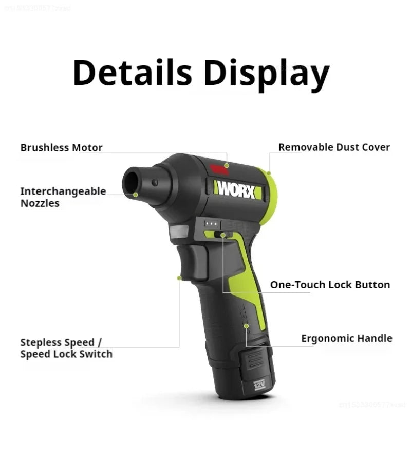Cordless Electric Air Duster & Blower — 12V Brushless, Stepless Speed