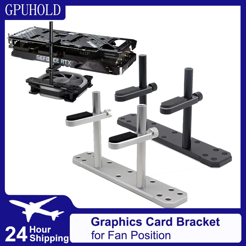 Aluminum GPU Support Bracket — Anti-Sag Video Card Holder for 12/14cm Fan PC Builds