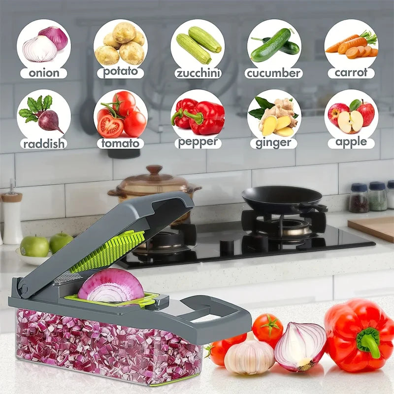 New Hot 16 in 1 Multifunctional Vegetable Chopper, with Container, Onion Chopper for Veggie, Fruit, Salad, Kitchen Gadgets