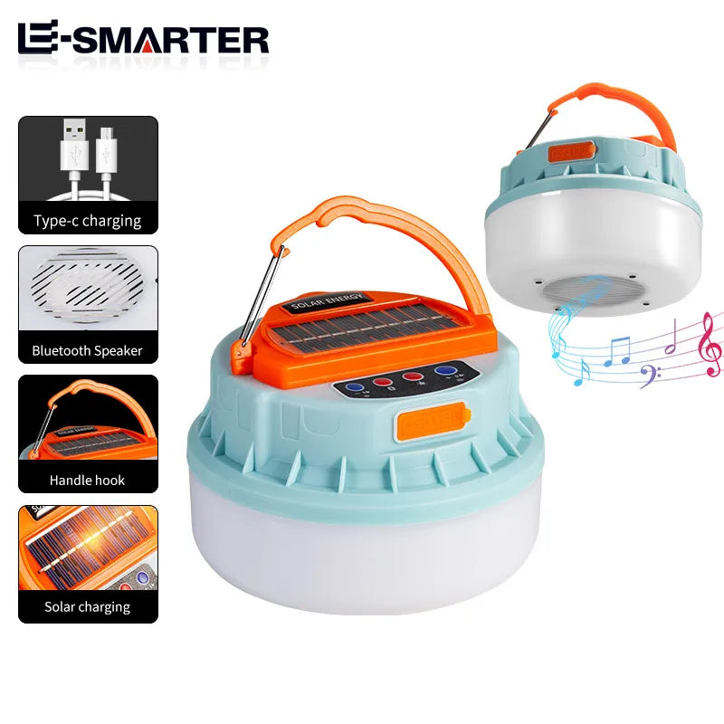 New Outdoor Solar Camping Lights with Wireless Portable Bluetooth Speaker Rechargeable Led Camping Lanterns Tent Lamp Power Bank