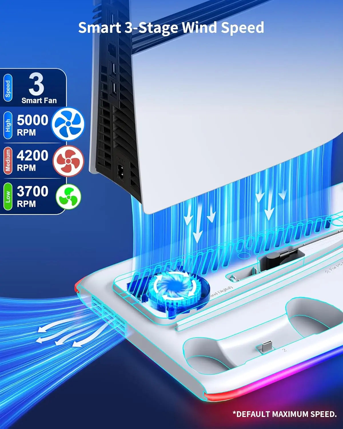 PS5 Cooling Stand with LED & Controller Charging Station