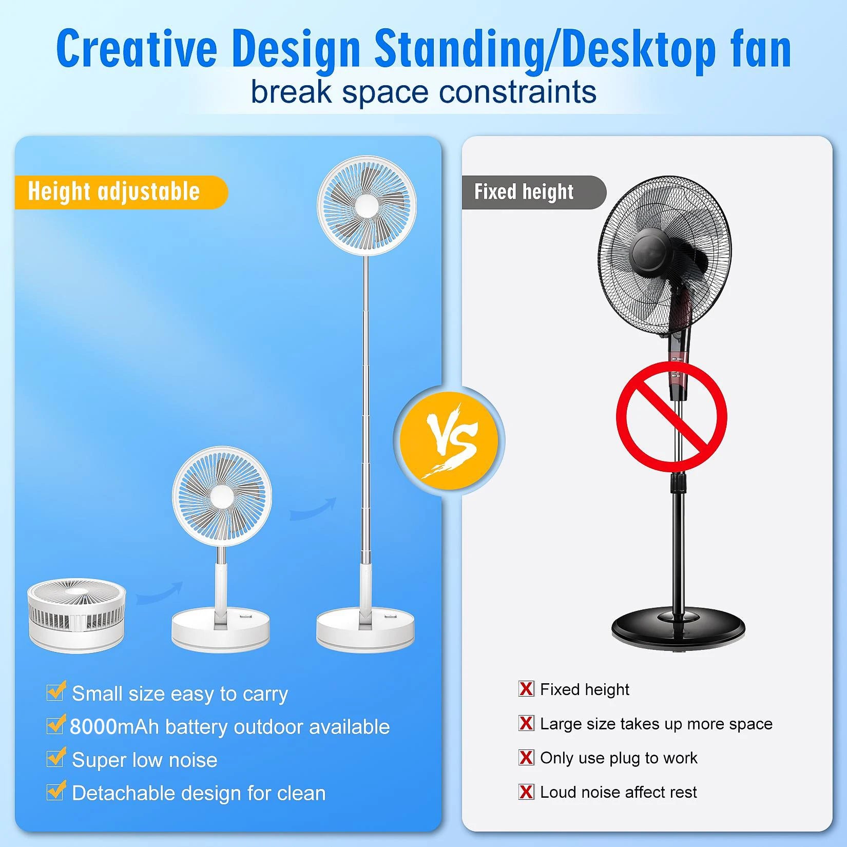 Folding Portable Fan — USB Rechargeable, Remote Control
