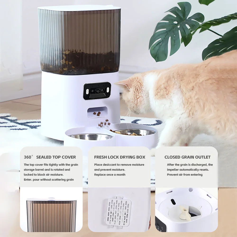 Smart Automatic Pet Feeder with Camera – 5L Double Bowl