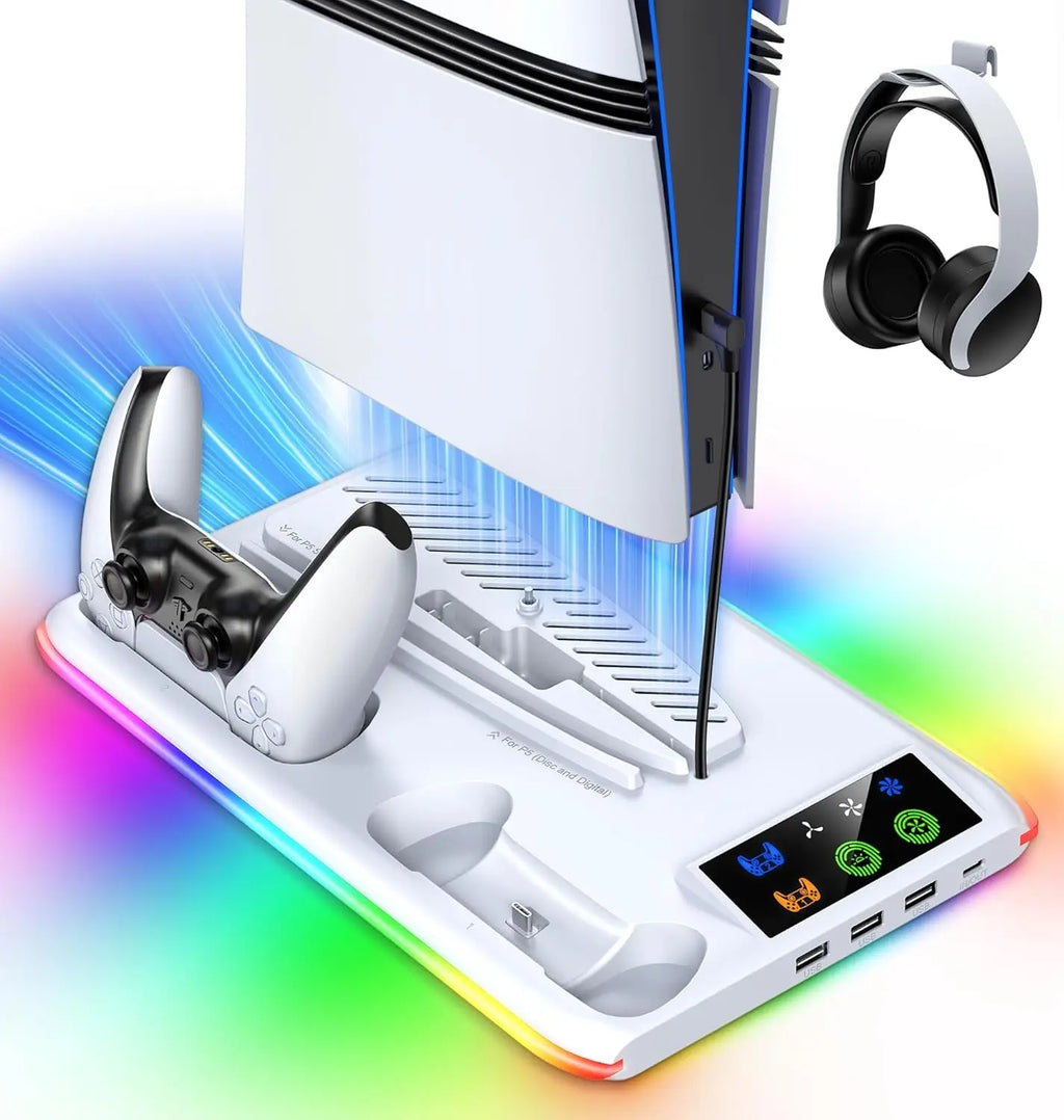 PS5 Cooling Stand with LED & Controller Charging Station