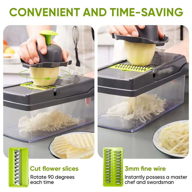 New Hot 16 in 1 Multifunctional Vegetable Chopper, with Container, Onion Chopper for Veggie, Fruit, Salad, Kitchen Gadgets