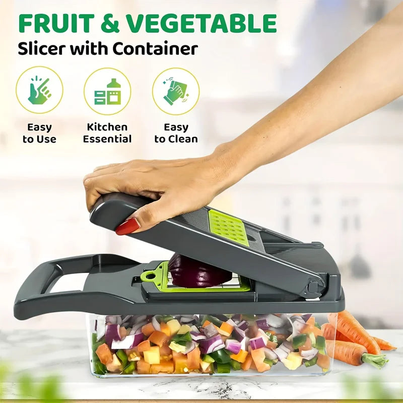 New Hot 16 in 1 Multifunctional Vegetable Chopper, with Container, Onion Chopper for Veggie, Fruit, Salad, Kitchen Gadgets