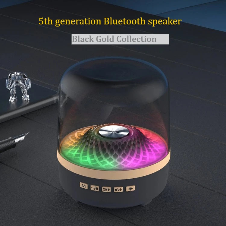 Hot-selling High-quality RGB Lighted Wireless Bluetooth Speaker with Black Gold Color and Glass Crystal Design for Desktop