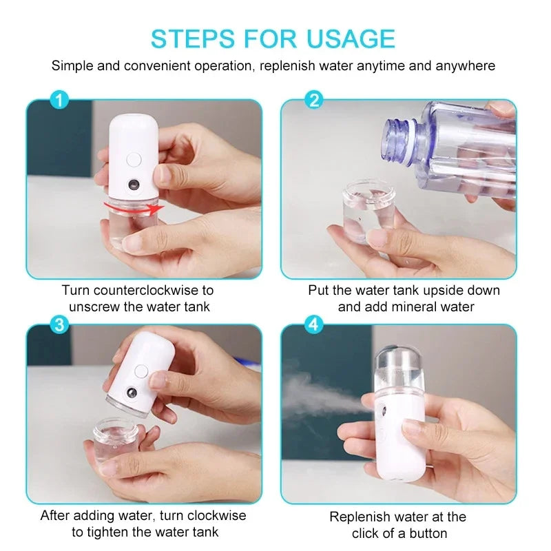Portable Nano Mist Facial Steamer, USB Rechargeable Moisturizing Sprayer Humidifier, Deep Hydration Skin Care for Home Travel