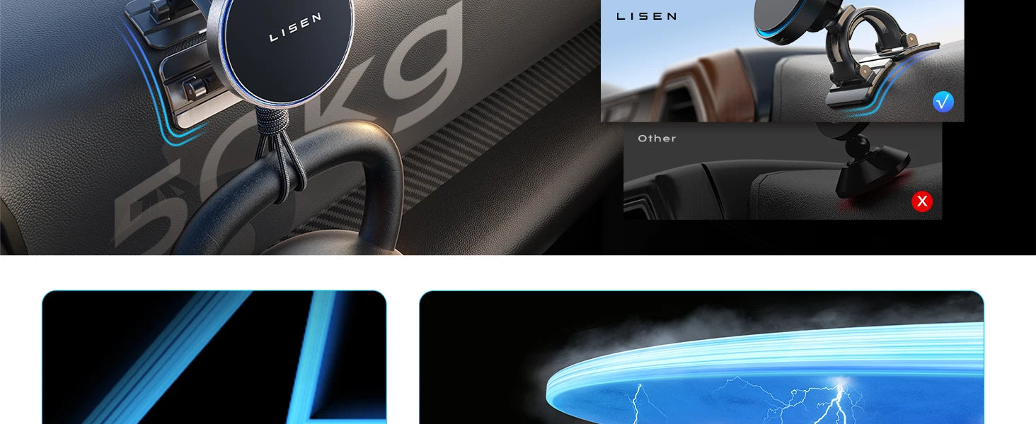 LISEN Hot Sales 15W Magnetic Car Mount Charger Charging Mount Wireless for iPhone 16 Pro Max Accessories Fits