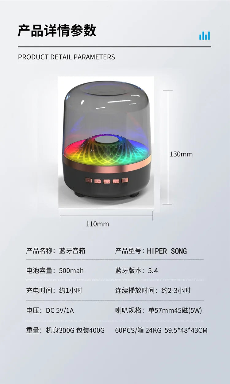Hot-selling High-quality RGB Lighted Wireless Bluetooth Speaker with Black Gold Color and Glass Crystal Design for Desktop