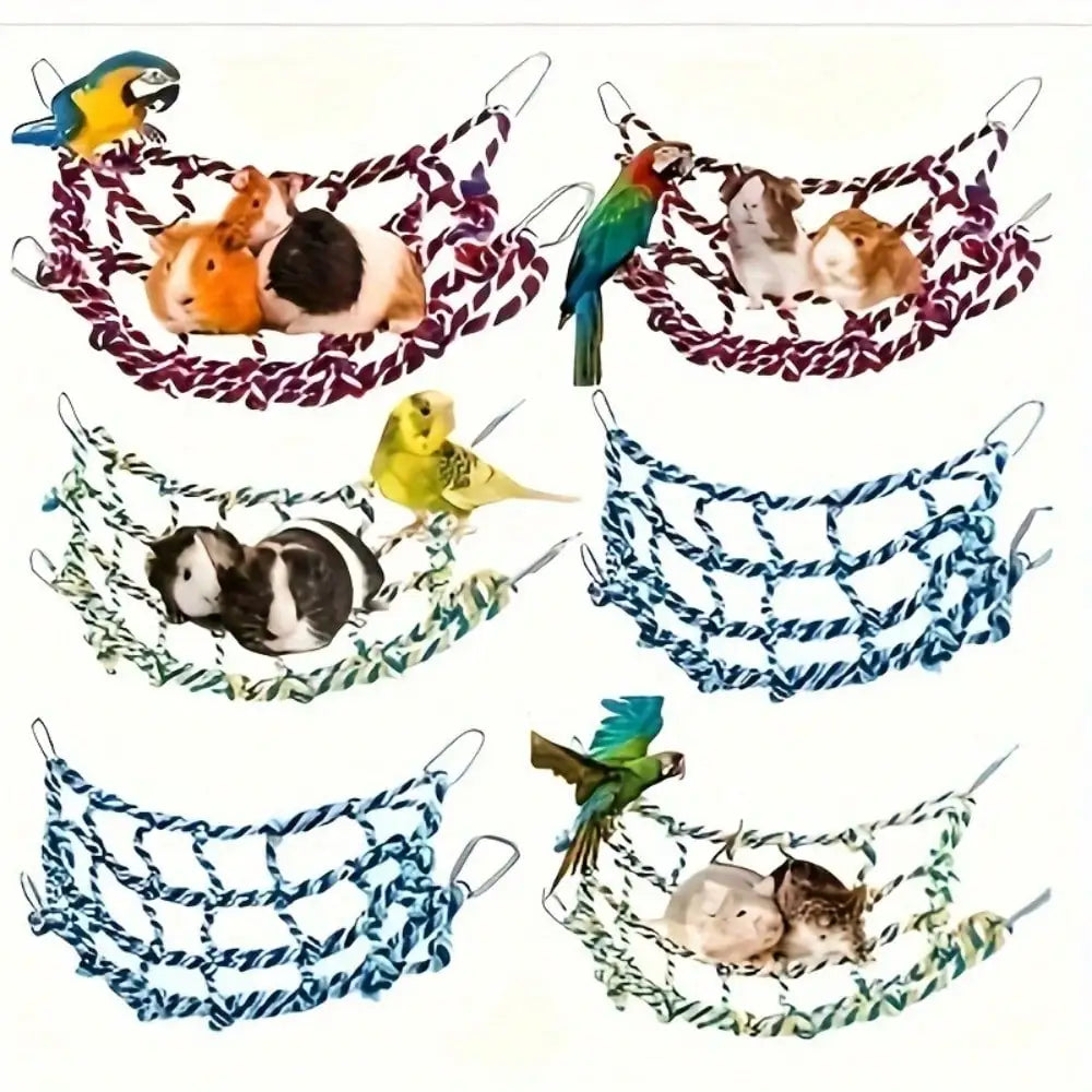 1 pcs Trending Pet Hammock Net Sturdy Braided Bed for Small Pets Parrots Guinea Pigs Fun Hanging Play Sleep Gear