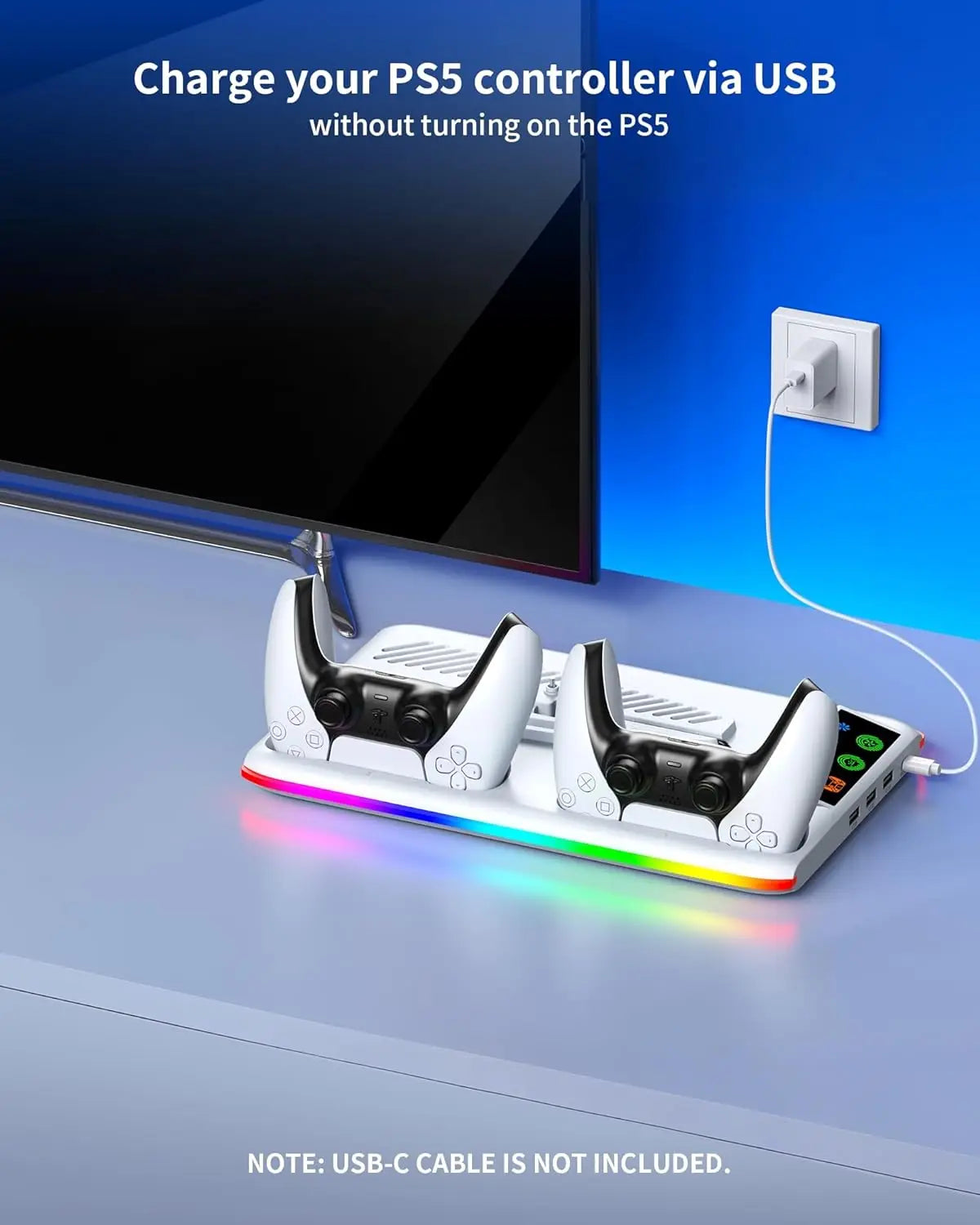 PS5 Cooling Stand with LED & Controller Charging Station