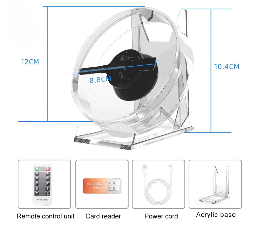 Mini 3D Holographic Projector Fan — Desktop LED Hologram Display with Remote Control