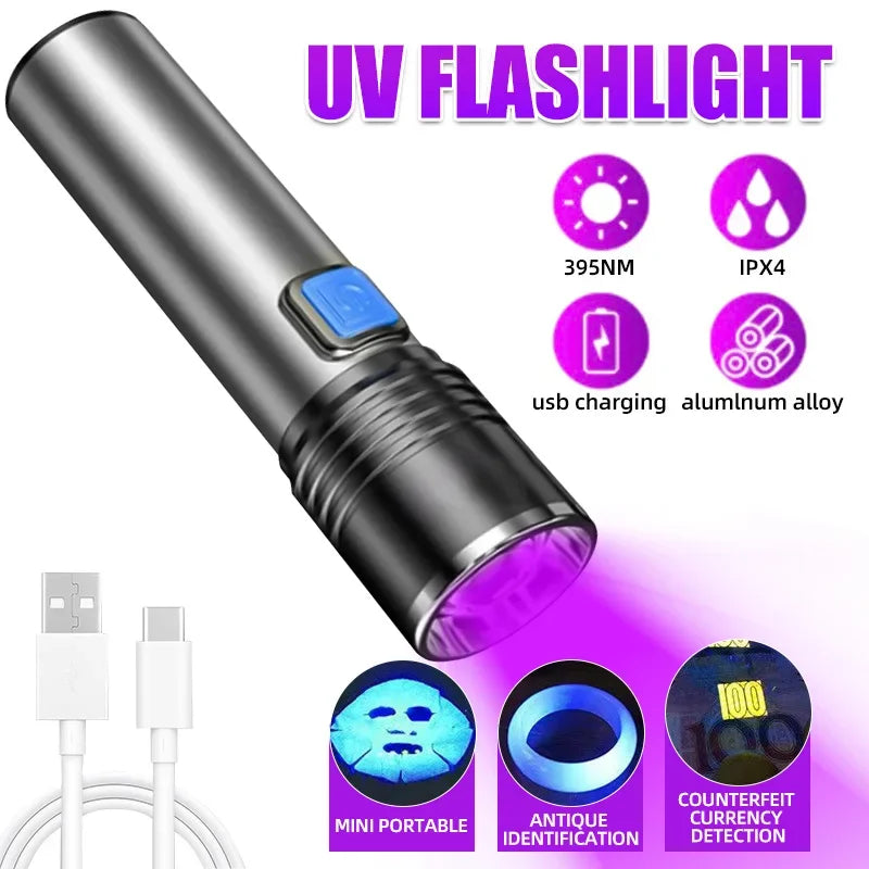 UV Blacklight Flashlight — USB Rechargeable