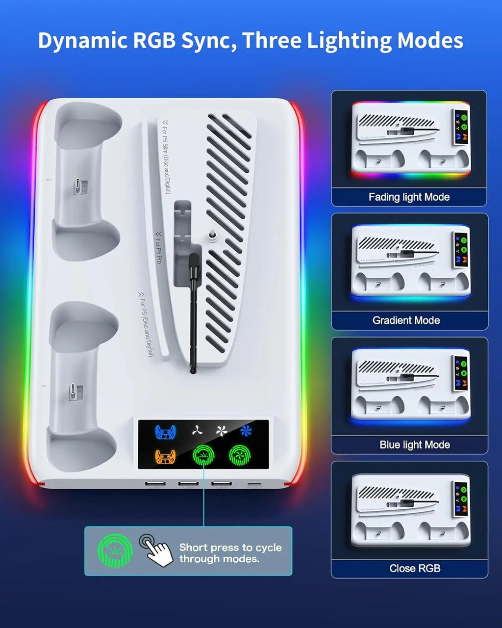 PS5 Cooling Stand with LED & Controller Charging Station