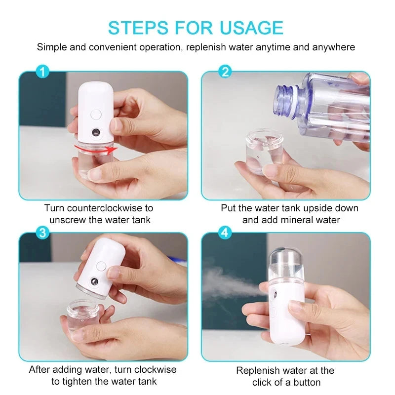 Portable Nano Mist Facial Steamer, USB Rechargeable Moisturizing Sprayer Humidifier, Deep Hydration Skin Care for Home Travel