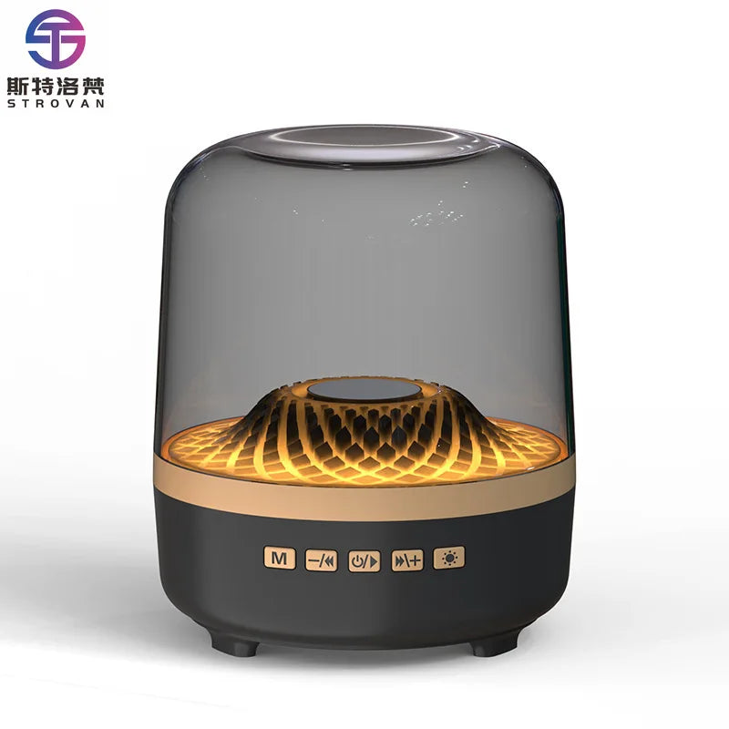 Hot-selling High-quality RGB Lighted Wireless Bluetooth Speaker with Black Gold Color and Glass Crystal Design for Desktop