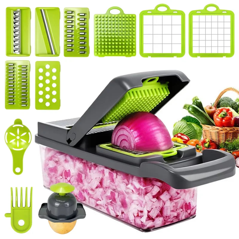 New Hot 16 in 1 Multifunctional Vegetable Chopper, with Container, Onion Chopper for Veggie, Fruit, Salad, Kitchen Gadgets