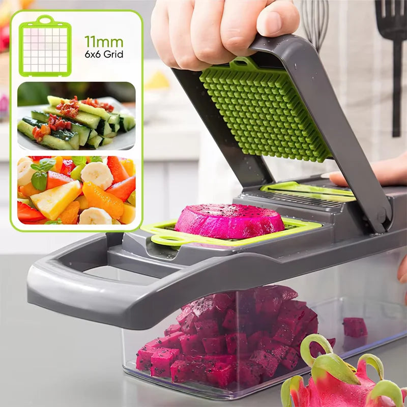 New Hot 16 in 1 Multifunctional Vegetable Chopper, with Container, Onion Chopper for Veggie, Fruit, Salad, Kitchen Gadgets