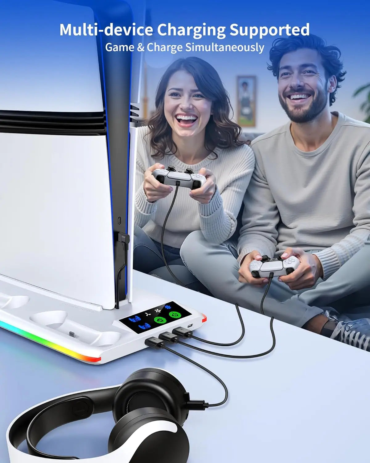 PS5 Cooling Stand with LED & Controller Charging Station