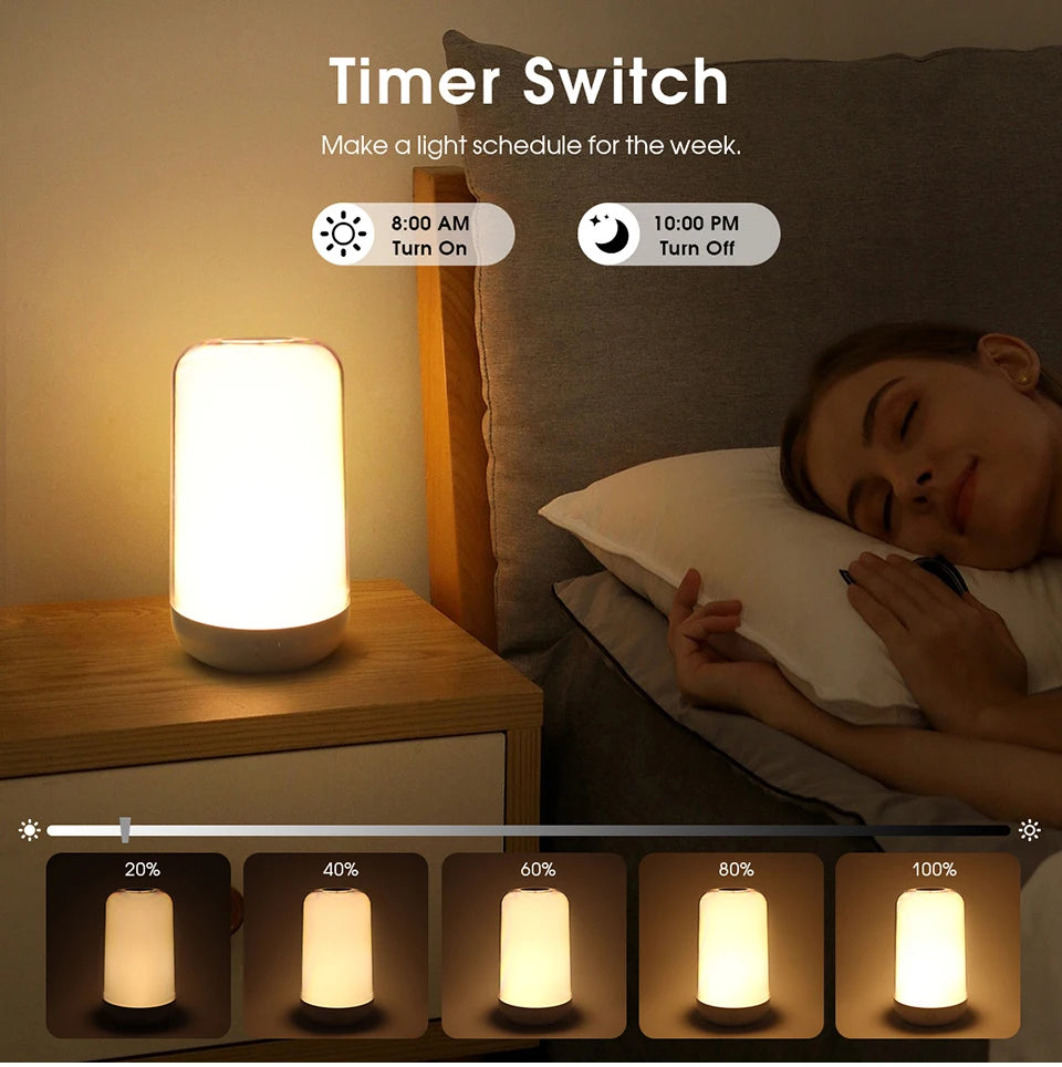 Bluetooth Smart Touch Bedside Table Lamp Dimmable RGB LED Night Light Rechargeable kids Desk Lamp Camping Room Atmosphere Decor