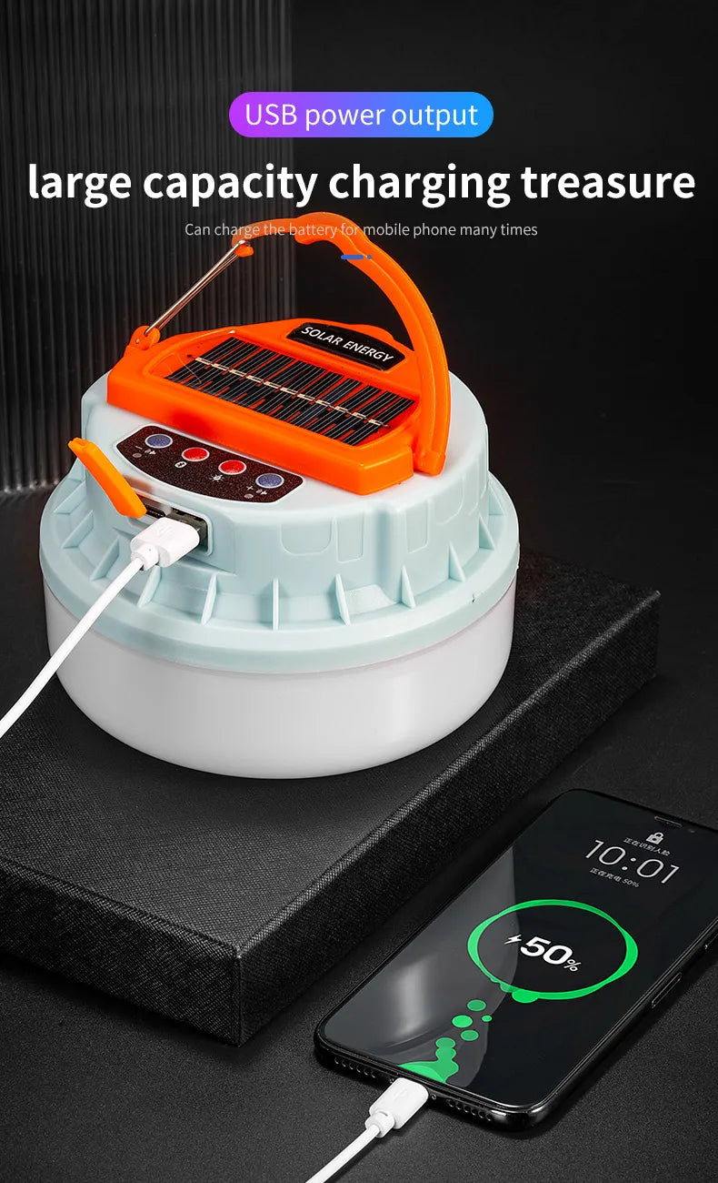 New Outdoor Solar Camping Lights with Wireless Portable Bluetooth Speaker Rechargeable Led Camping Lanterns Tent Lamp Power Bank