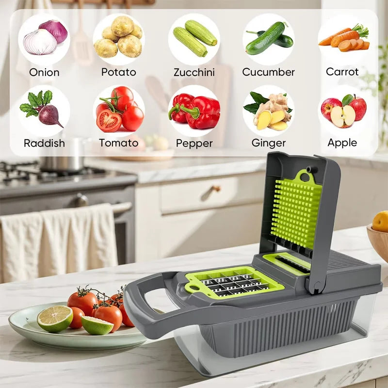New Hot 16 in 1 Multifunctional Vegetable Chopper, with Container, Onion Chopper for Veggie, Fruit, Salad, Kitchen Gadgets