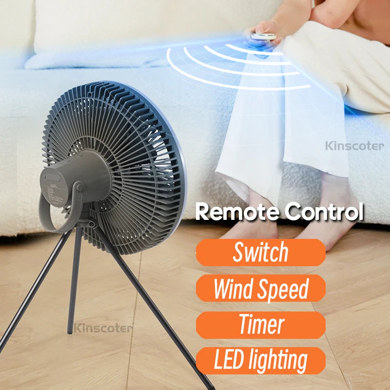KINSCOTER 10000mAh Outdoor Camping Fan, 11inch Large Ceiling Fan with LED Lighting, Multifunction Air Circulator Cooler Fan