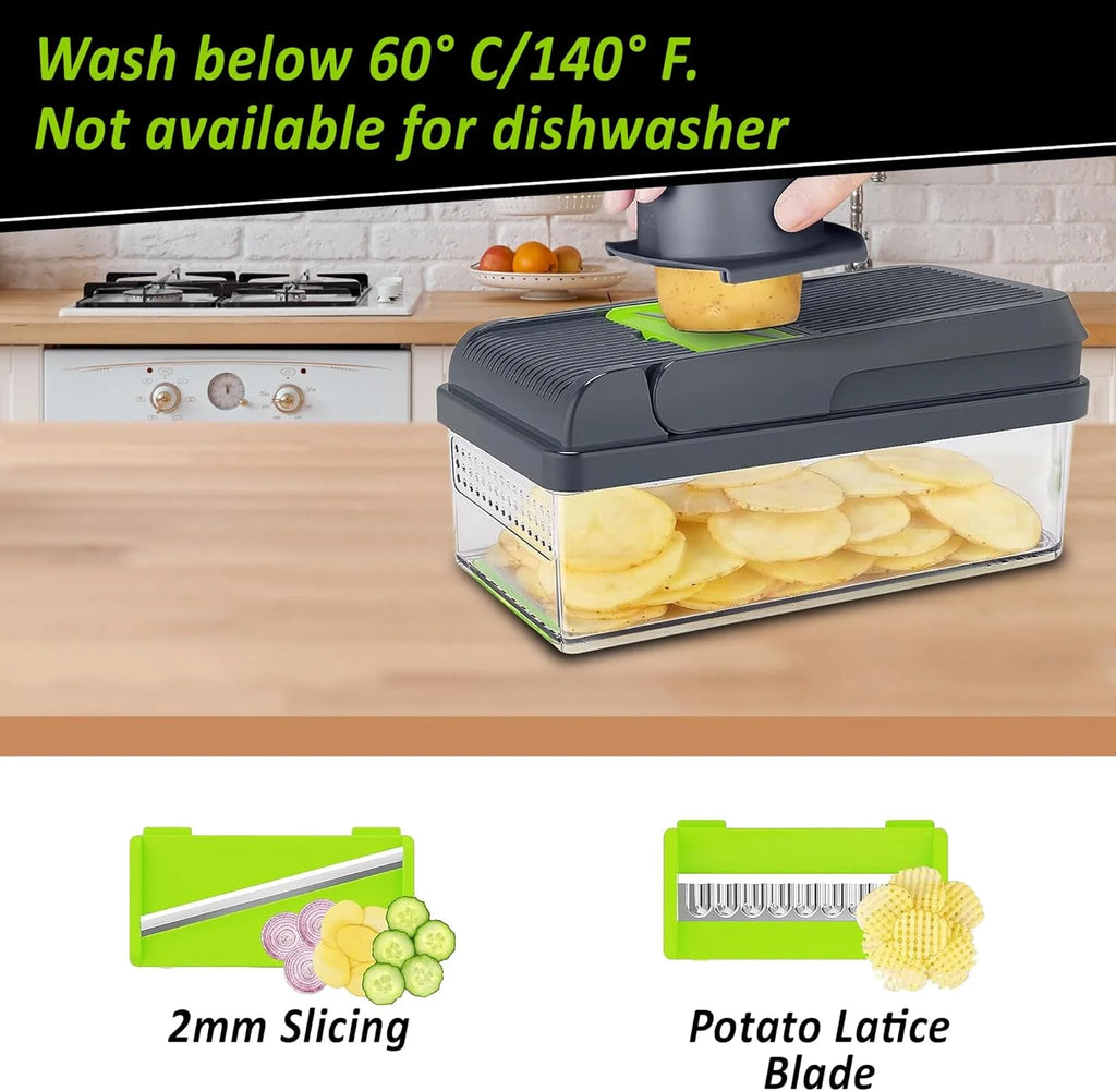 Vegetable Chopper,15-in-1 Multifunctional Food Chopper, Vegetable Cutter with Container for Salad,Potato,Carrot,and Garlic